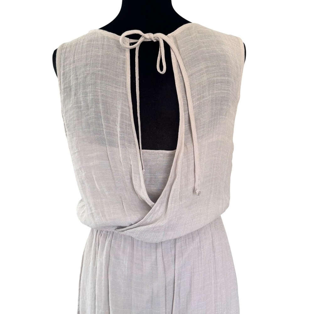 Womens L-XL Taupe Beaded Sequin Neckline Sleeveless Maxi Dress Cowl Back - Picture 5 of 10